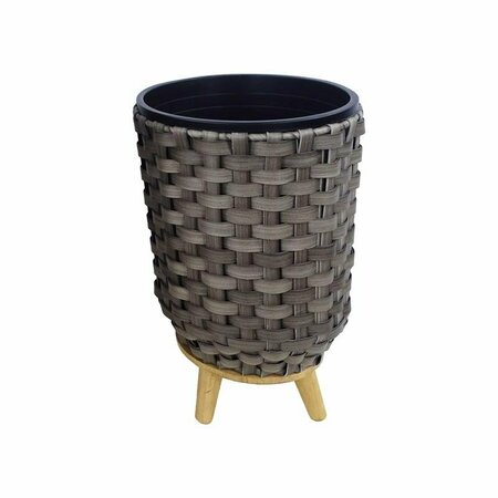 ALPINE 13 in. H X 10 in. W X 10 in. D Plastic Wicker Plant Basket Gray YHL852GR-S